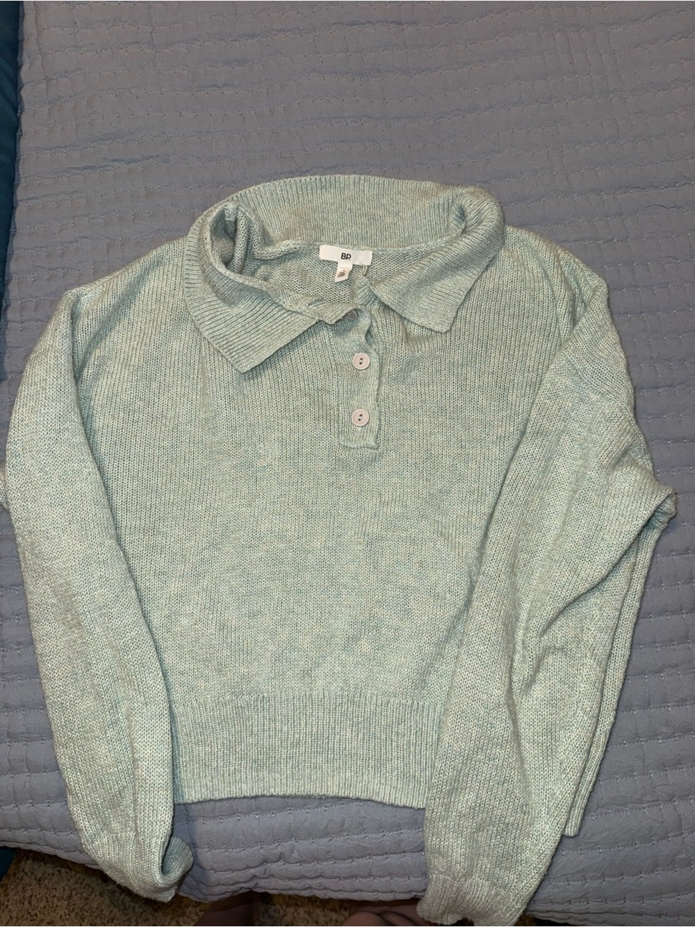 bp Mint Green V-Neck Collared Sweater